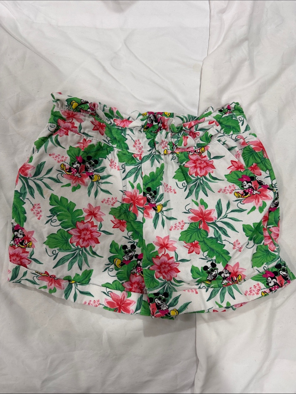 Janie and Jack White Shorts with Pink Floral & Green Leaf Print